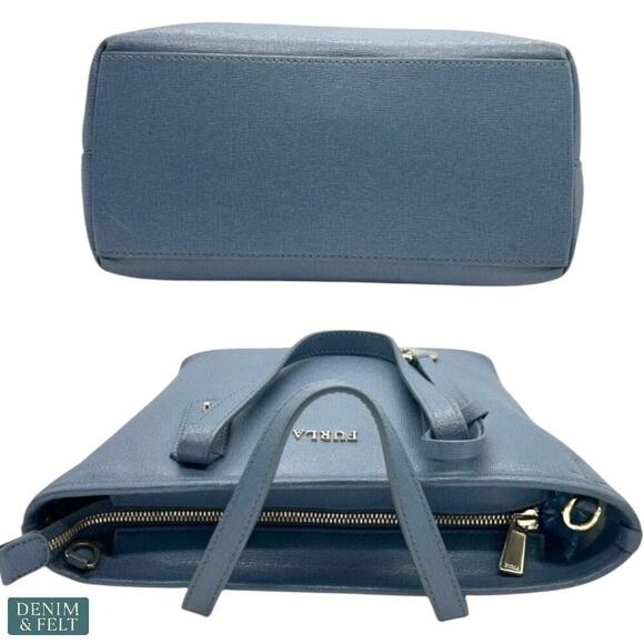 Furla Genuine Leather Blue Tote Bag with Strap Satchel Shoulder Bag Authentic - Picture 6 of 13